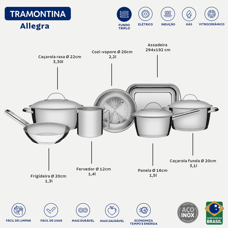 Kit tramontina  7 ollas de acero inoxidable