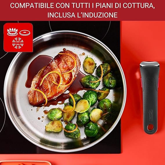 Lagostina Ingenio INOX - Juego de Utensilios de Cocina de Inducción 18/10, Acero Inoxidable, Gris, 20 Piezas